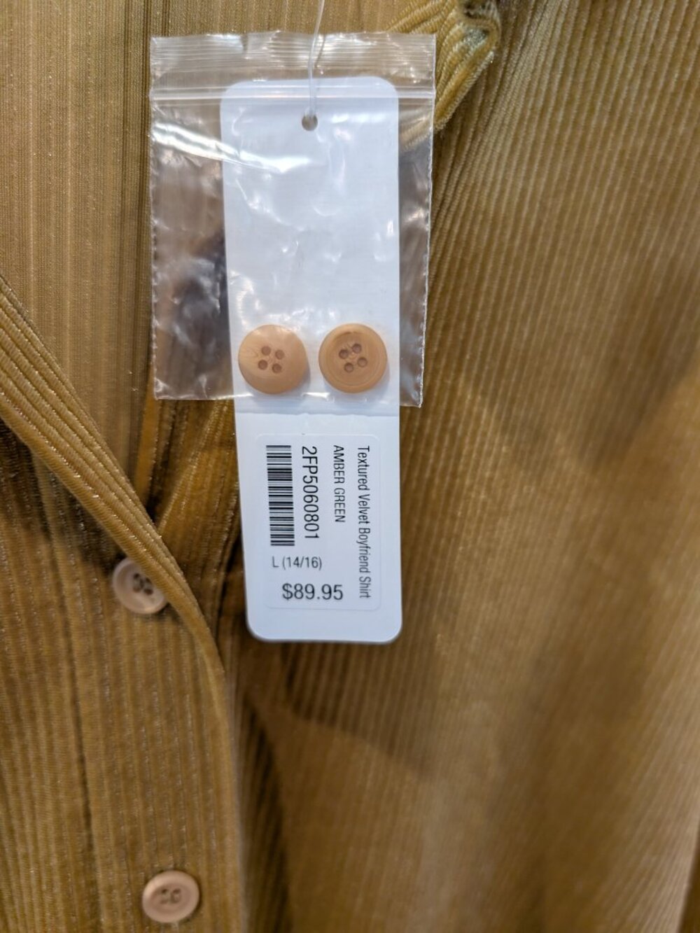 Soft Surroundings Textured Velvet Boyfriend Shirt • Amber Green • L (14/16) • NW - Picture 4 of 4